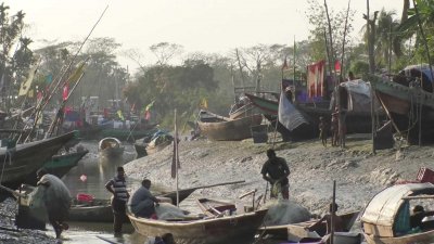 মাছ ধরার নৌকা ঘাটে রেখেছেন জেলেরা