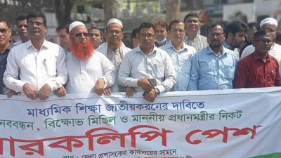 মাদারীপুরে শিক্ষকদের বিক্ষোভ