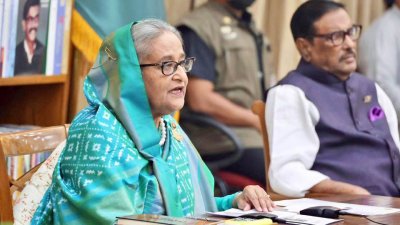 সংবাদ সম্মেলনে কথা বলছেন প্রধানমন্ত্রী শেখ হাসিনা, ছবি: ফোকাস বাংলা