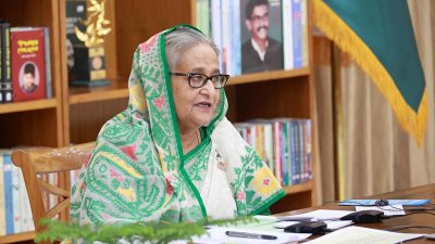 বক্তব্য দিচ্ছেন প্রধানমন্ত্রী শেখ হাসিনা (ছবি: ফোকাস বাংলা)