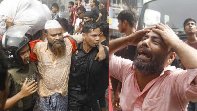 নিউ সুপার মার্কেটের আগুনে ক্ষতিগ্রস্ত ব্যবসায়ীদের আহাজারি (ছবি: সাজ্জাদ হোসেন)