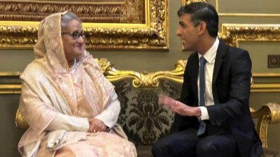 দ্বিপক্ষীয় বৈঠকে প্রধানমন্ত্রী শেখ হাসিনা এবং যুক্তরাজ্যের প্রধানমন্ত্রী ঋষি সুনাক (ছবি: বাসস)