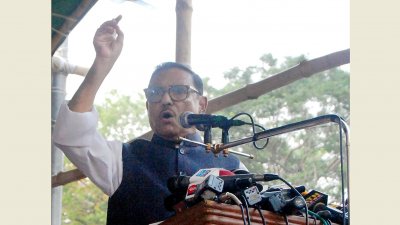 রাজধানীর আগারগাঁওয়ের ঢাকা মহানগর উত্তর আওয়ামী লীগ আয়োজিত শান্তি সমাবেশে ওবায়দুল কাদের (ছবি: ফোকাস বাংলা)
