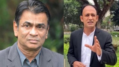 বামে বাফুফে সভাপতি কাজী সালাউদ্দিন, ডানে ব্যারিস্টার সায়েদুল হক সুমন।