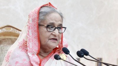 ফেলোশিপ হস্তান্তর অনুষ্ঠানে বক্তব্য রাখছেন প্রধানমন্ত্রী শেখ হাসিনা, ছবি: ফোকাস বাংলা