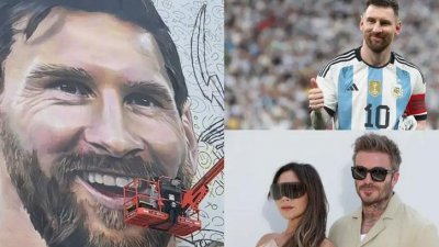 মেসির ম্যুরাল আঁকায় সাহায্য করলেন বেকহ্যাম