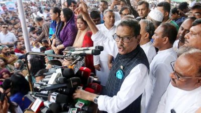 শান্তি সমাবেশে বক্তব্য রাখছেন ওবায়দুল কাদের, ছবি: ফোকাস বাংলা
