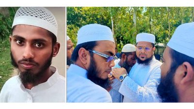 নিহত হাফেজ রেজাউল করীম (বামে), তার বাড়িতে ইসলামী ঐক্যজোটের প্রতিনিধিরা