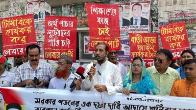 লেবার পার্টি আয়োজিত জনসমাবেশে বক্তব্য দিচ্ছেন ডা. মোস্তাফিজুর রহমান ইরান