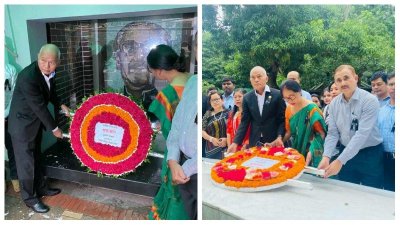 বঙ্গবন্ধু প্রতিকৃতি এবং বঙ্গবন্ধুর সমাধিতে শ্রদ্ধা নিবেদন করেন পার্বত্য চট্টগ্রাম উন্নয়ন বোর্ডের চেয়ারম্যান সুপ্রদীপ চাকমা