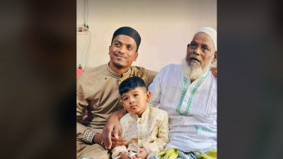 বাবা ও ছেলের সঙ্গে রুবেল হোসেন
