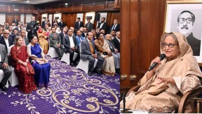যুক্তরাজ্য আওয়ামী লীগ ও অঙ্গ-সহযোগী সংগঠনের নেতাদের সঙ্গে প্রধানমন্ত্রী শেখ হাসিনা