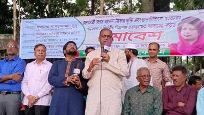 মানববন্ধনে তিনি এসব কথা বলেন শামসুজ্জামান দুদু
