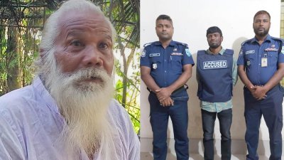 বাঁয়ে কবি রাধাপদ রায়, ডানে গ্রেফতারকৃত রফিকুল