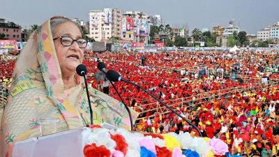 সমাবেশে প্রধানমন্ত্রী শেখ হাসিনা (ছবি: ফোকাস বাংলা)