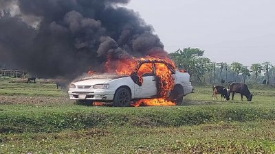 বিলে নিয়ে গাড়িটিতে আগুন দেওয়া হয়