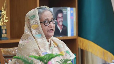 গণভবনে প্রকল্প উদ্বোধন অনুষ্ঠানে প্রধানমন্ত্রী শেখ হাসিনা (ছবি: ফোকাস বাংলা)