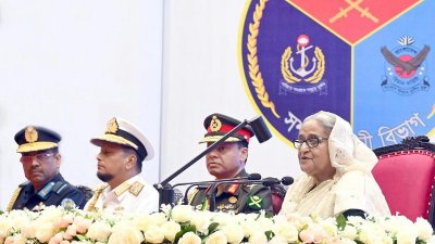 অনুষ্ঠানে বক্তব্য দিচ্ছেন প্রধানমন্ত্রী শেখ হাসিনা (ছবি: ফোকাস বাংলা)
