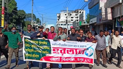 হরতালের সমর্থনে মঙ্গলবার রাতে রংপুর নগরীতে বিএনপির বিক্ষোভ মিছিল