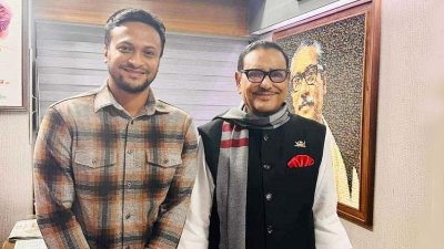 বৃহস্পতিবার রাতে বৈঠক করেন সাকিব আল হাসান ও ওবায়দুল কাদের (ফাইল ছবি)