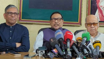 ব্রিফিংয়ে বক্তব্য রাখছেন ওবায়দুল কাদের
