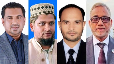 মৌলভীবাজার-১ (বড়লেখা- জুড়ী) আসনের প্রার্থী আহমেদ রিয়াজ উদ্দিন,  মো. ময়নুল ইসলাম, মো. আনোয়ার হোসেন ও মো. শাহাব উদ্দিন