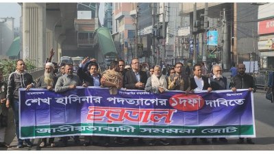 হরতালের সমর্থনে মিছিল করে জাতীয়তাবাদী সমমনা জোট