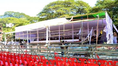 সিলেট আলিয়া মাদ্রাসা মাঠে প্রধানমন্ত্রীর নির্বাচনি জনসভাস্থল (ছবি: ফোকাস বাংলা)