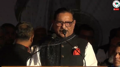 সিলেটে আওয়ামী লীগের নির্বাচনি জনসভায় বক্তব্য রাখছেন ওবায়দুল কাদের
