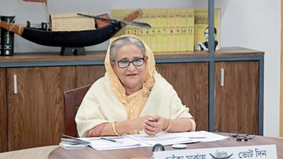 পাঁচ জেলার নির্বাচনি জনসভায় ভার্চুয়ালি যুক্ত হন প্রধানমন্ত্রী শেখ হাসিনা (ছবি: ফোকাস বাংলা)