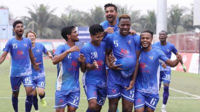 শেখ রাসেলের গোল উদযাপনের একটি মুহূর্ত।