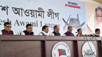 সংবাদ সম্মেলনে বক্তব্য দিচ্ছেন ওবায়দুল কাদের