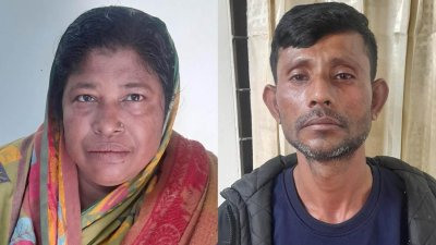 (বাঁ থেকে) গ্রেফতার সমতাজ বেগম ও জাকির হোসেন