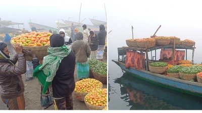 সপ্তাহের বুধবার শীতলক্ষ্যার পাড়ে জমে উঠে সবজির আড়ত
