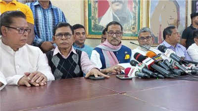 সংবাদ সম্মেলনে বক্তব্য রাখছেন ওবায়দুল কাদের
