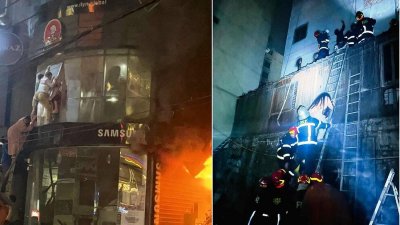ভবনে আটকে পড়াদের উদ্ধারে কাজ করছে ফায়ার সার্ভিস