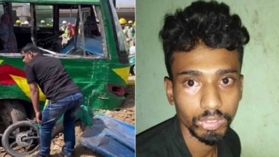 দুর্ঘটনা কবলিত বাস ও গ্রেফতার চালক (ছবি: সংগৃহীত)