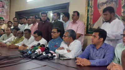 ধানমন্ডিতে আওয়ামী লীগ সভাপতির রাজনৈতিক কার্যালয়ে প্রেস ব্রিফিংয়ে ওবায়দুল কাদের