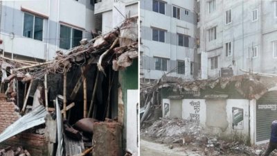 রাজধানীর খিলগাঁও ত্রিমোহনী নন্দীপাড়া এলাকায় নকশাবহির্ভূত ভবন নির্মাণ করায় উচ্ছেদ অভিযান চালিয়েছে রাজউক