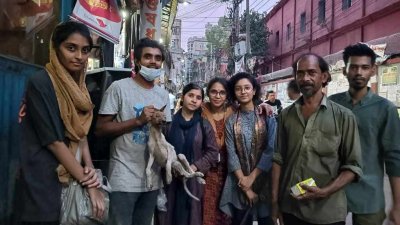 ড্রেনে পড়ে যাওয়ার ১০ দিন পর স্বেচ্ছাসেবীদের উদ্যোগে উদ্ধার করা হয় কুকুরটিকে