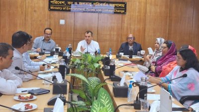 কর্মশালায় সভাপতির বক্তব্য দিচ্ছেন পরিবেশমন্ত্রী সাবের হোসেন চৌধুরী