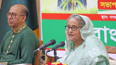 কৃষক লীগের তিন মাসব্যাপী বৃক্ষরোপণ কর্মসূচির উদ্বোধন করেন প্রধানমন্ত্রী শেখ হাসিনা (ছবি: ফোকাস বাংলা)