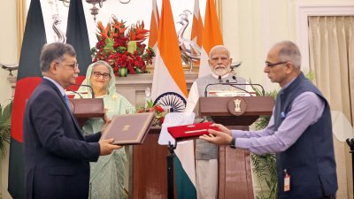 শেখ হাসিনা ও নরেন্দ্র মোদির বৈঠকের পর দ্বিপক্ষীয় বিভিন্ন চুক্তি স্বাক্ষর হয়  (ছবি: ফোকাস বাংলা)