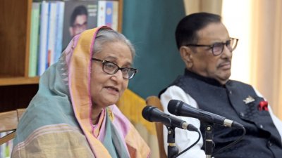 সংবাদ সম্মেলনে প্রধানমন্ত্রী শেখ হাসিনা (ছবি: ফোকাস বাংলা)