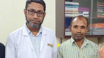 রাজশাহী মেডিক্যাল কলেজ হাসপাতালের আইসিইউ ইনচার্জ আবু হেনা মোস্তফা কামালের সঙ্গে দেখা করেছেন কৃষক হেফজুল হক