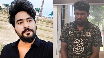 বাঁ থেকে ছাত্রলীগ নেতা শহীদুজ্জামান বিপ্লব ও ভুয়া পরীক্ষার্থী শামীম আহম্মেদ তুষার