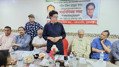 কথা বলছেন জেএসডির সাধারণ সম্পাদক শহীদ উদ্দিন মাহমুদ স্বপন