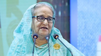 বক্তব্য দিচ্ছেন প্রধানমন্ত্রী শেখ হাসিনা। ছবি: ফোকাস বাংলা