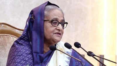 পদক প্রদান অনুষ্ঠানে প্রধান অতিথির বক্তব্য রাখছেন প্রধানমন্ত্রী শেখ হাসিনা