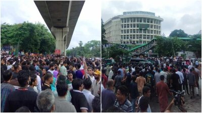 আন্দোলনকারীরা শাহবাগে অবস্থান নিলে সরে যান ছাত্রলীগের নেতাকর্মীরা (ছবি: আতিক হাসান শুভ)